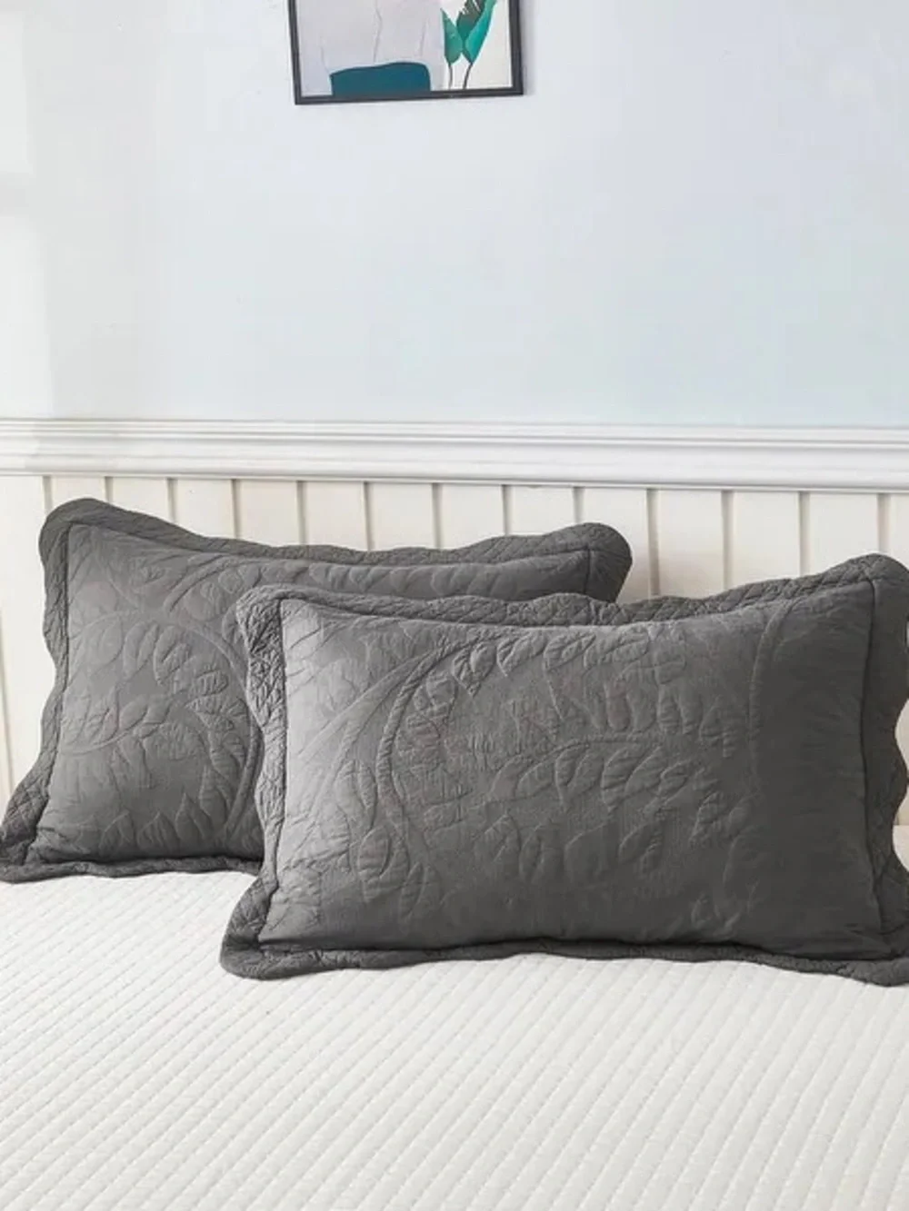 Quilted Pillow Sham Pair in Dark Gray